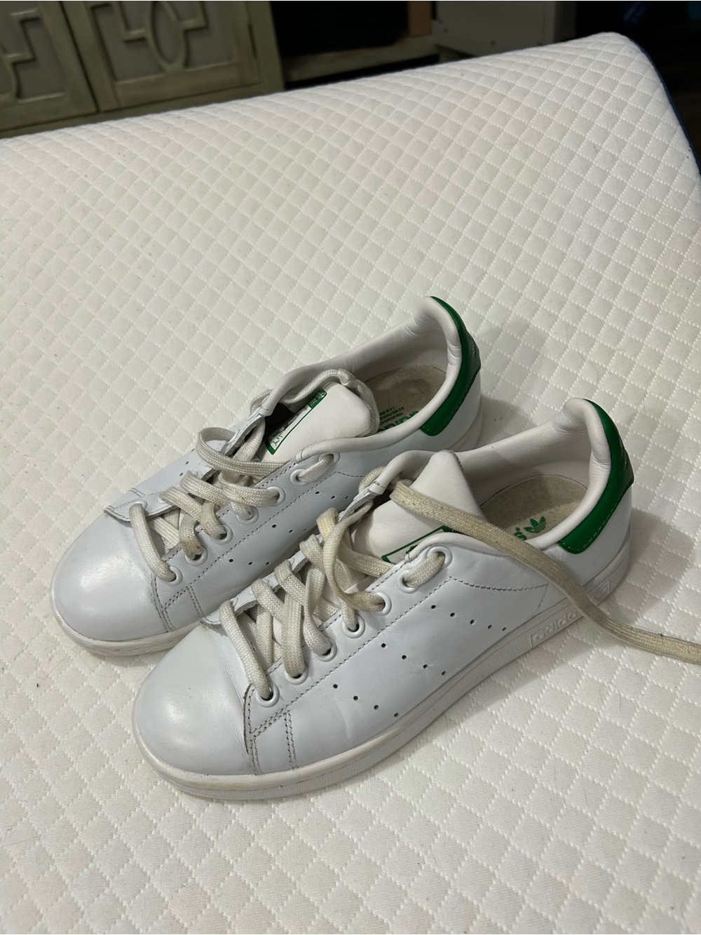 adidas White Leather Sneakers with Green Heel Patch